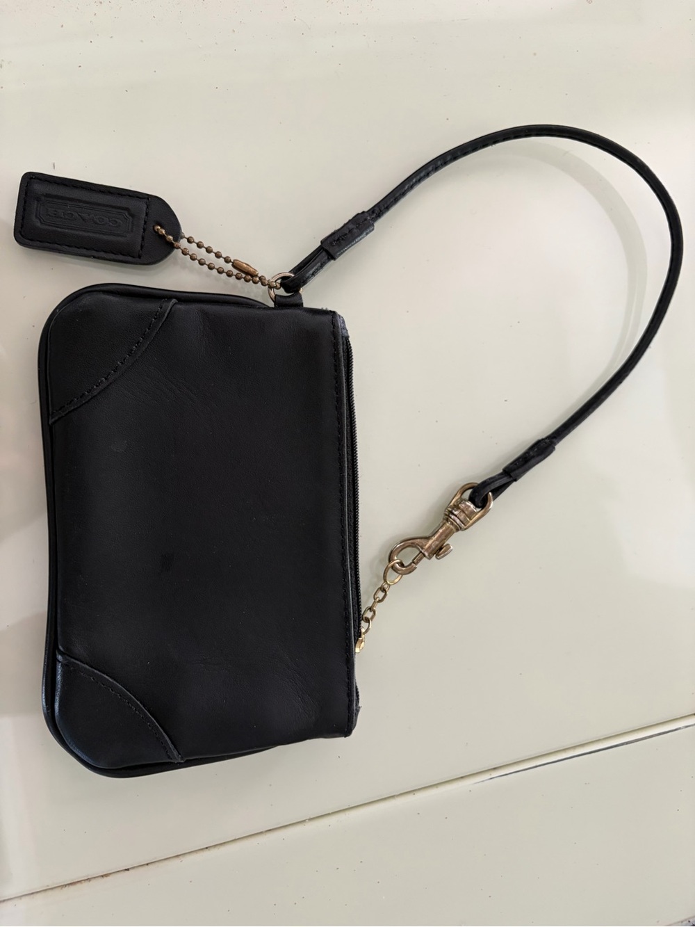 Coach Black Leather Wristlet with Gold Hardware